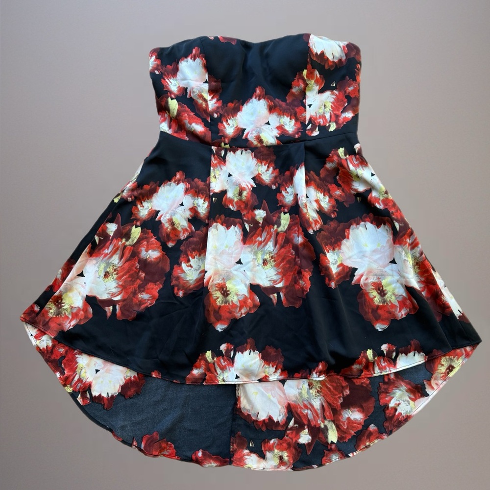 Adelyn Rae Strapless Formal Floral Dress - Black and Red